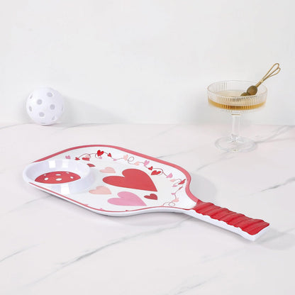 UPware Watermelon Melamine Chip and Dip Snack Tray, Summer Fruit Pickleball Paddle Shape Platter for Chips, Salsa, Fruits, and Appetizers, 15.75 x 8 Inch