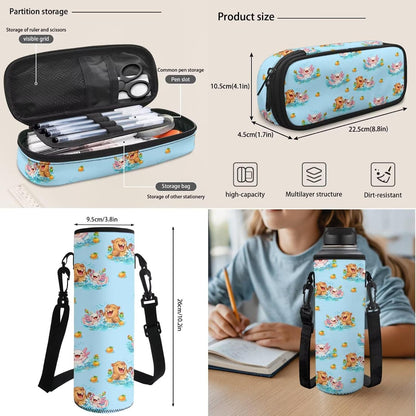 Cute Capybara Pizza Backpack for Girls, 5 Pcs Boys School Bag Set for Kids, 17 Inch Backpacks Lunch Pencil Box Reusable Utensils Case Set for Middle Elementary School, 3rd Grade Backpack