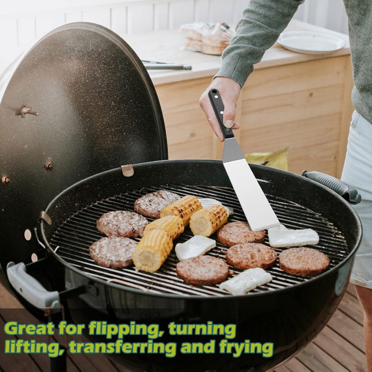 Metal Spatula Set of 2, HaSteeL 12In Long Stainless Steel Griddle Spatula, Heavy Duty Narrow Pancake Flipper Burger Turner for Teppanyaki Flat Top Hibachi Indoor Outdoor, Wooden Handle & Easy to Clean
