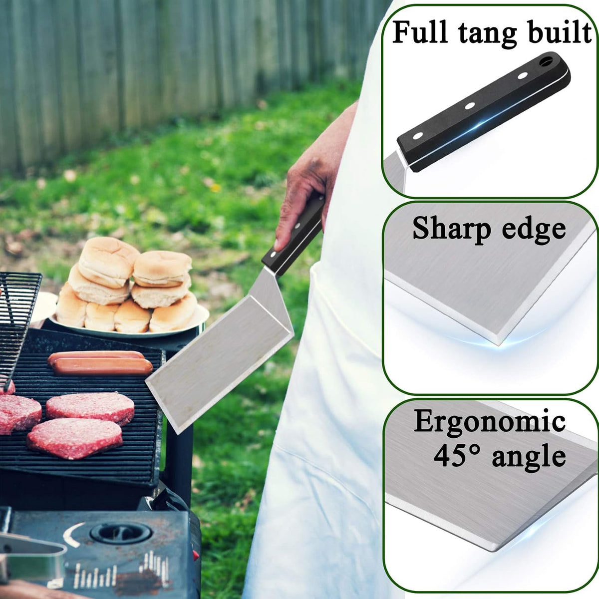 Leonyo Stainless Steel Hamburger Spatulas Turner Heavy Duty, 2 Pack