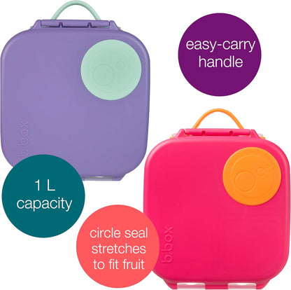 b.box Mini Lunch Box 2-Pack, Leak Proof Bento Box for Kids, 3 Compartment Snack Containers Ages 3+, Lunchbox for Daycare + School, Dishwasher Safe, BPA-Free, PFAS-Free, 4.25 Cup - Blue + Green
