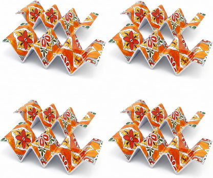 TP Taco Holder Stands, Set of 2 Melamine Large Taco Serving Rack Tray with Handle, Holds 3 Tacos, Dishwasher Safe, Ideal for Taco Night, Party, Home, Fiesta, Talavera Tile