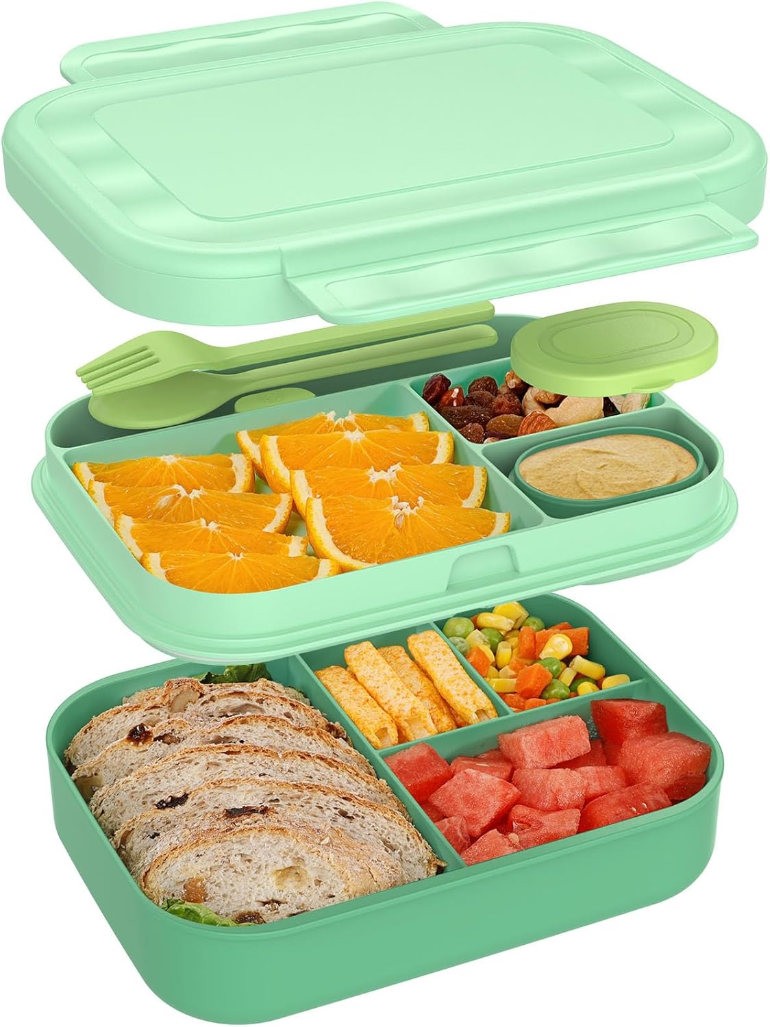 Caperci Bento Box for Kids - Stackable Leakproof Multiple Compartments Lunch Containers for Kids with Sauce Container, 5.8 Cups, Idea for School, On-the-go, Built-in Utensil Set, BPA Free (Purple)