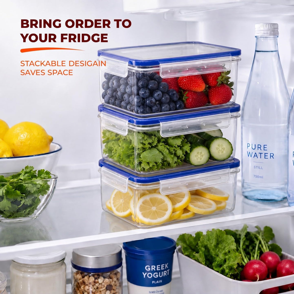 Tribello 250 oz Extra Large Airtight Food Storage Containers with SnapTight Lids – Clear, Stackable, BPA-Free Meal Prep Containers for Kitchen, Freezer & Pantry Storage