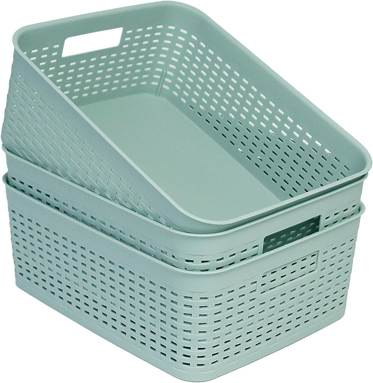 Soddeph Plastic Storage Baskets for Cabinets, Household Pantry Organization with Handle,Organizer Bins for Room,Bathrooms,Under-Sink,Kitchen (Black, L-3PACK)