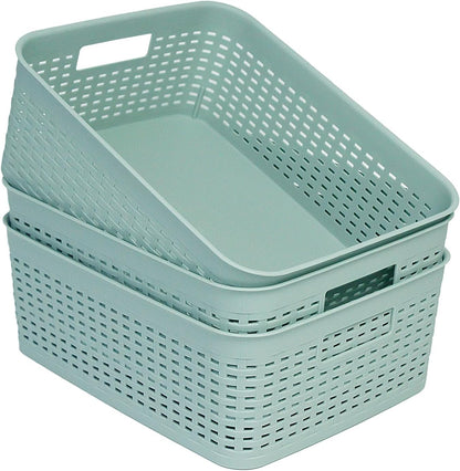 Soddeph Plastic Storage Baskets for Cabinets, Household Pantry Organization with Handle,Organizer Bins for Room,Bathrooms,Under-Sink,Kitchen (Black, L-3PACK)