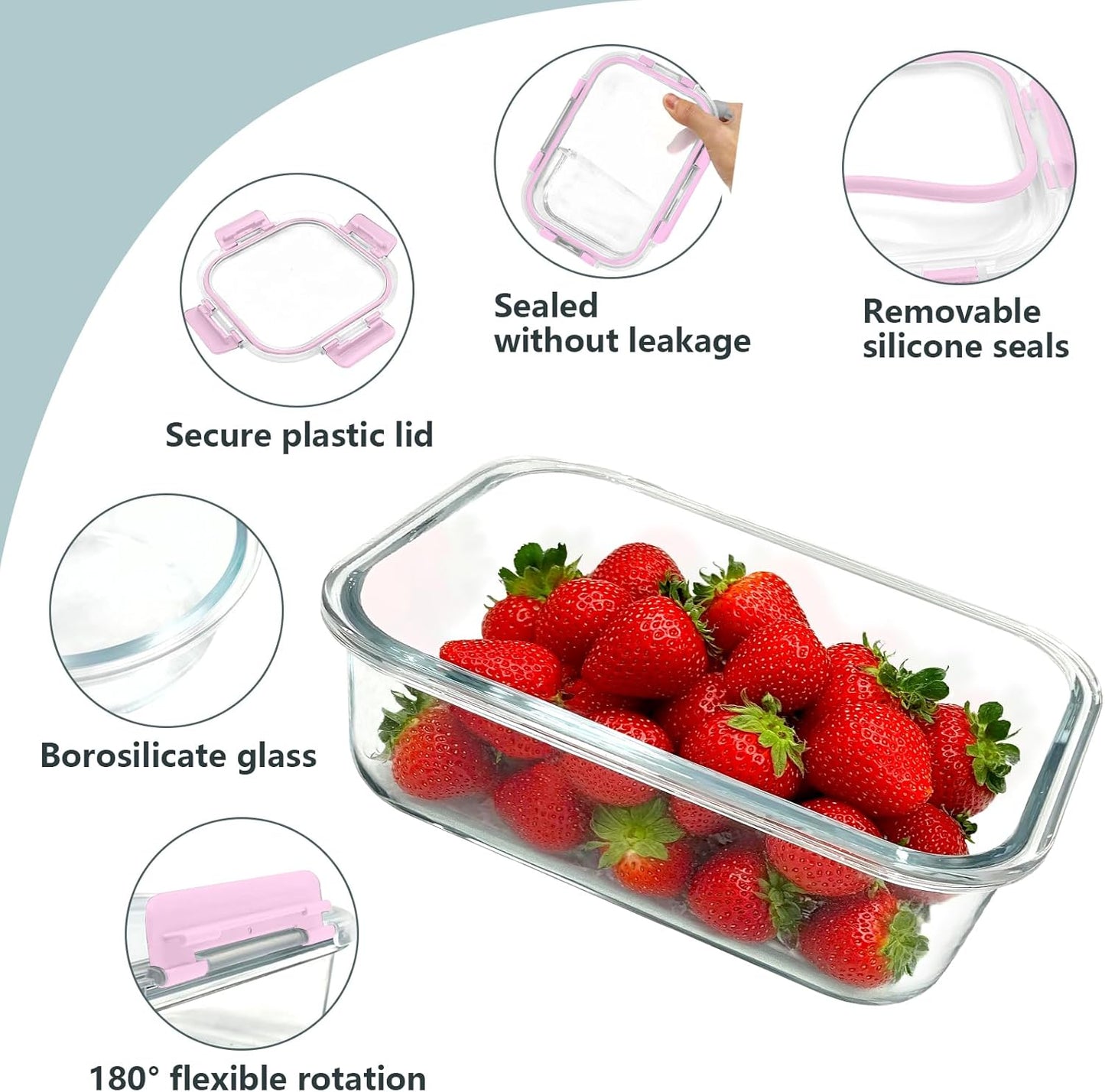 12 Pack Glass Food Storage Container Set with Lids Non Toxic, Stackable Borosilicate Glass Meal Prep Containers, Microwave, Oven, Freezer and Dishwasher Safe (Gray)