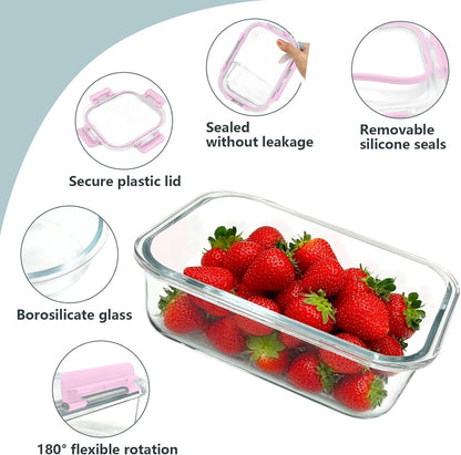 12 Pack Glass Food Storage Container Set with Lids Non Toxic, Stackable Borosilicate Glass Meal Prep Containers, Microwave, Oven, Freezer and Dishwasher Safe (Gray)