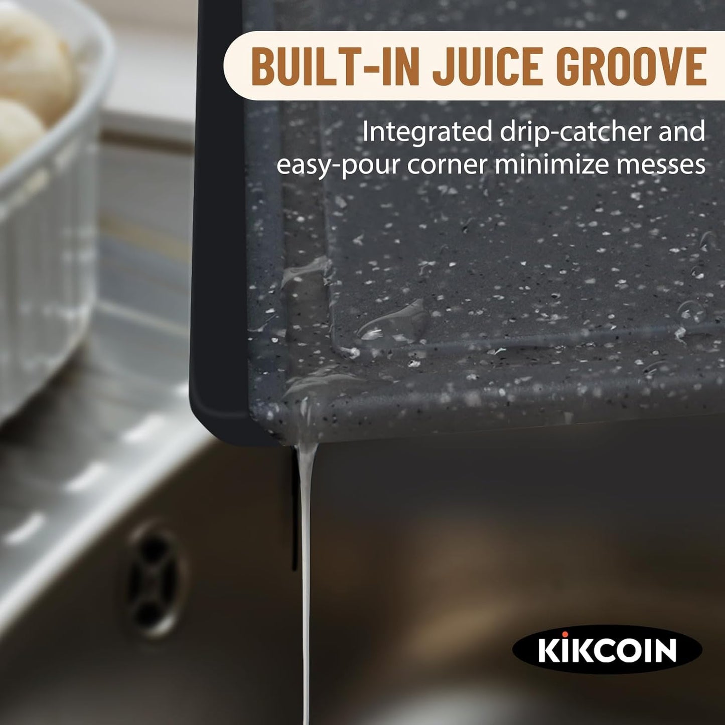Kikcoin Plastic Cutting Boards for Kitchen, 3-Piece Large Cutting Board Set Dishwasher Safe Chopping Boards with Non-slip Feet and Juice Grooves, Gray
