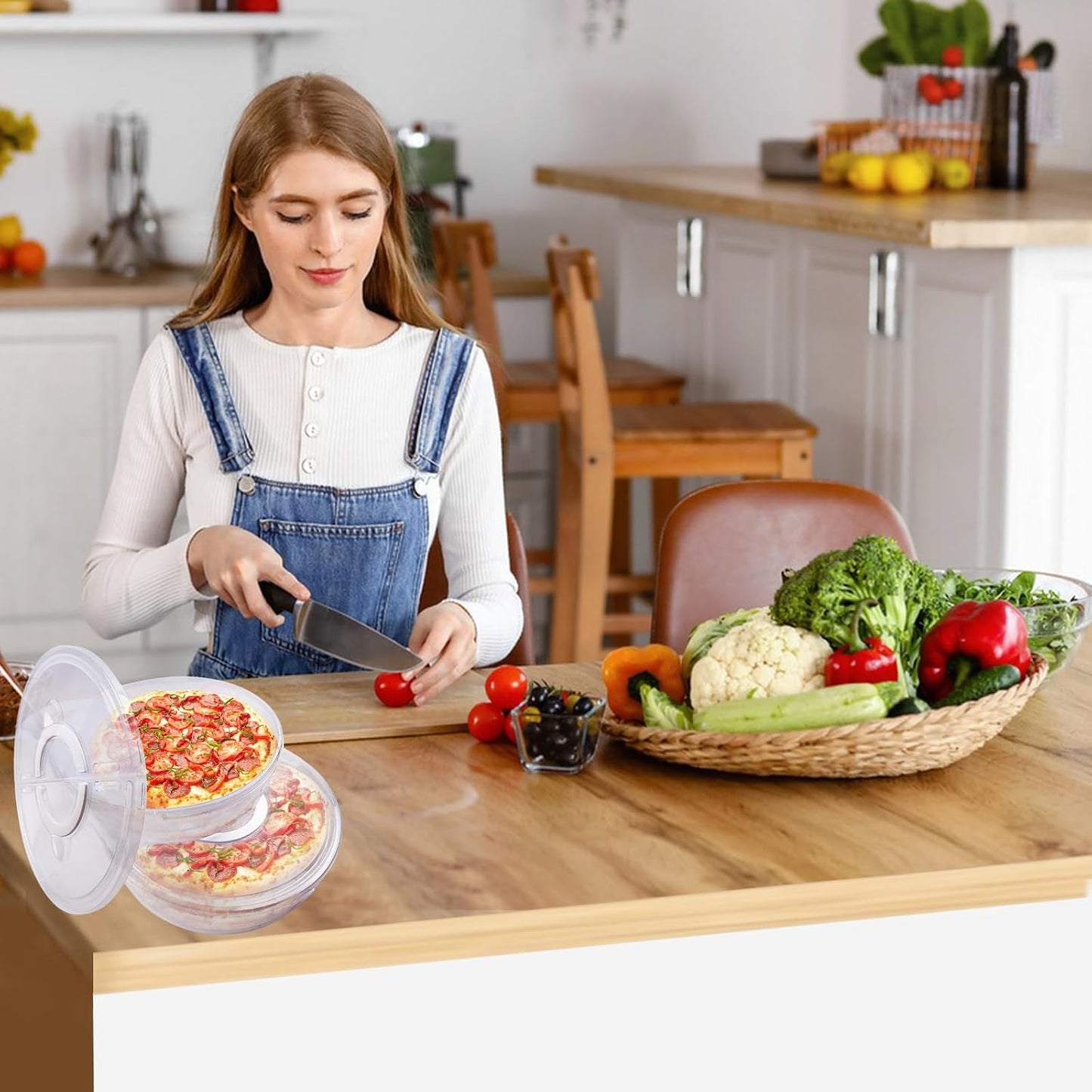 FMOACEN 11.5 Inch Clear Pie Containers With Lids and Handle Round Pie Carrier Reusable 2 Compartments Pizza box Leftover Pizza Keeper for Food Cake Cheesecake Tortilla Pastry