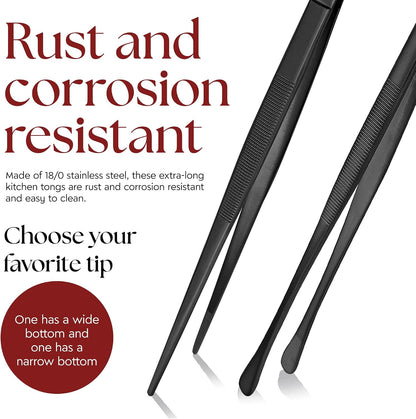 Namre' Tweezer Tongs for Cooking -Plating Tweezers - 2 Pack Stainless Steel Cooking Tongs - Thin Chopstick Tongs (Silver)