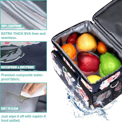 Tiblue Insulated Lunch Bag for Women/Men, Reusable Lunch Box for Office Work School Picnic,Leakproof Freezable Cooler Bag with Adjustable Shoulder Strap for Kid/Adult(Medium, Black & White Stripes)