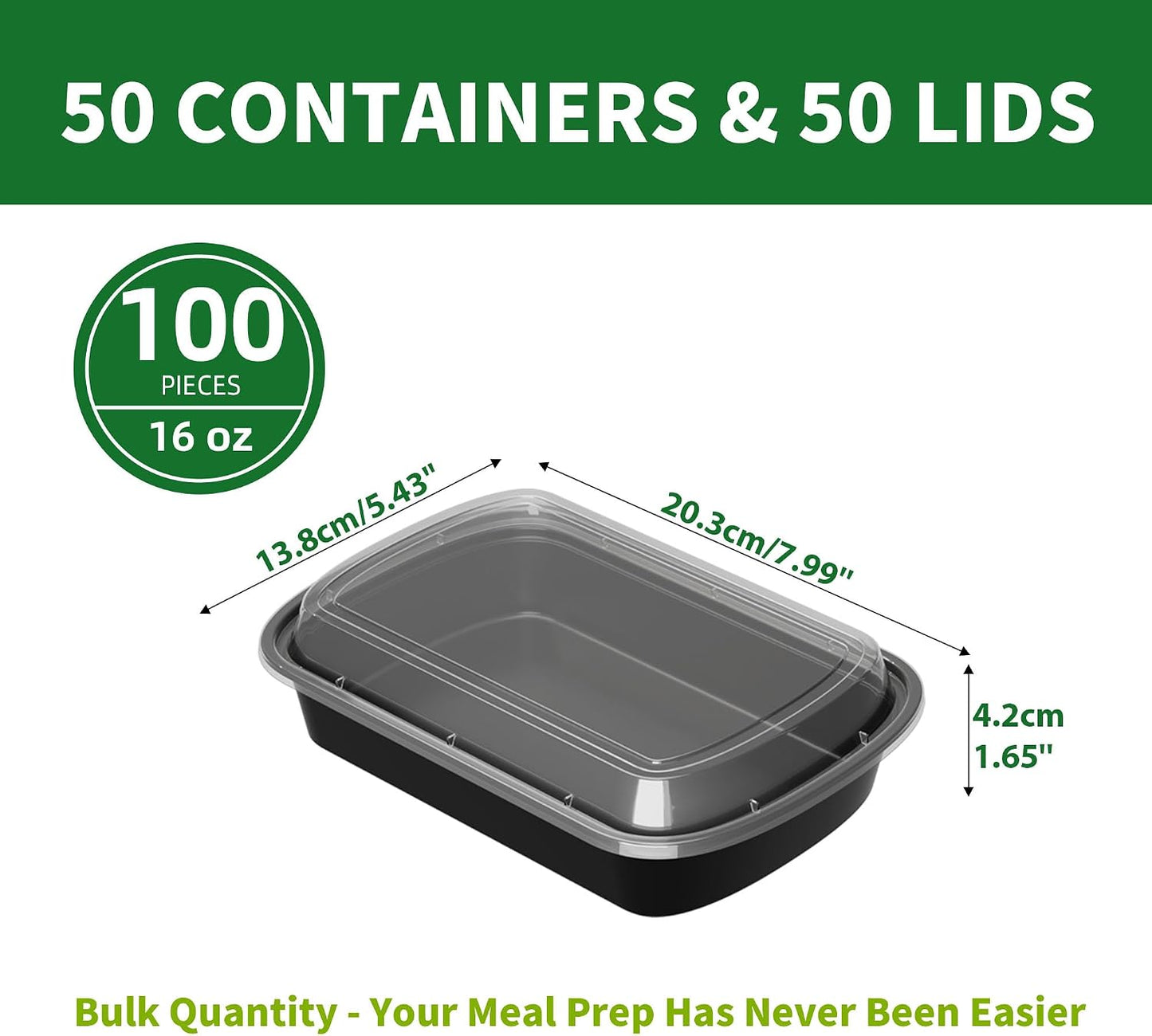 Meal Prep Containers, 50 Pack 58oz (100-Piece) Disposable Take Out Food Storage Containers with Leakproof Lids, Large Plastic To Go Lunch Boxes, BPA Free, Microwave/Dishwasher/Freezer Safe