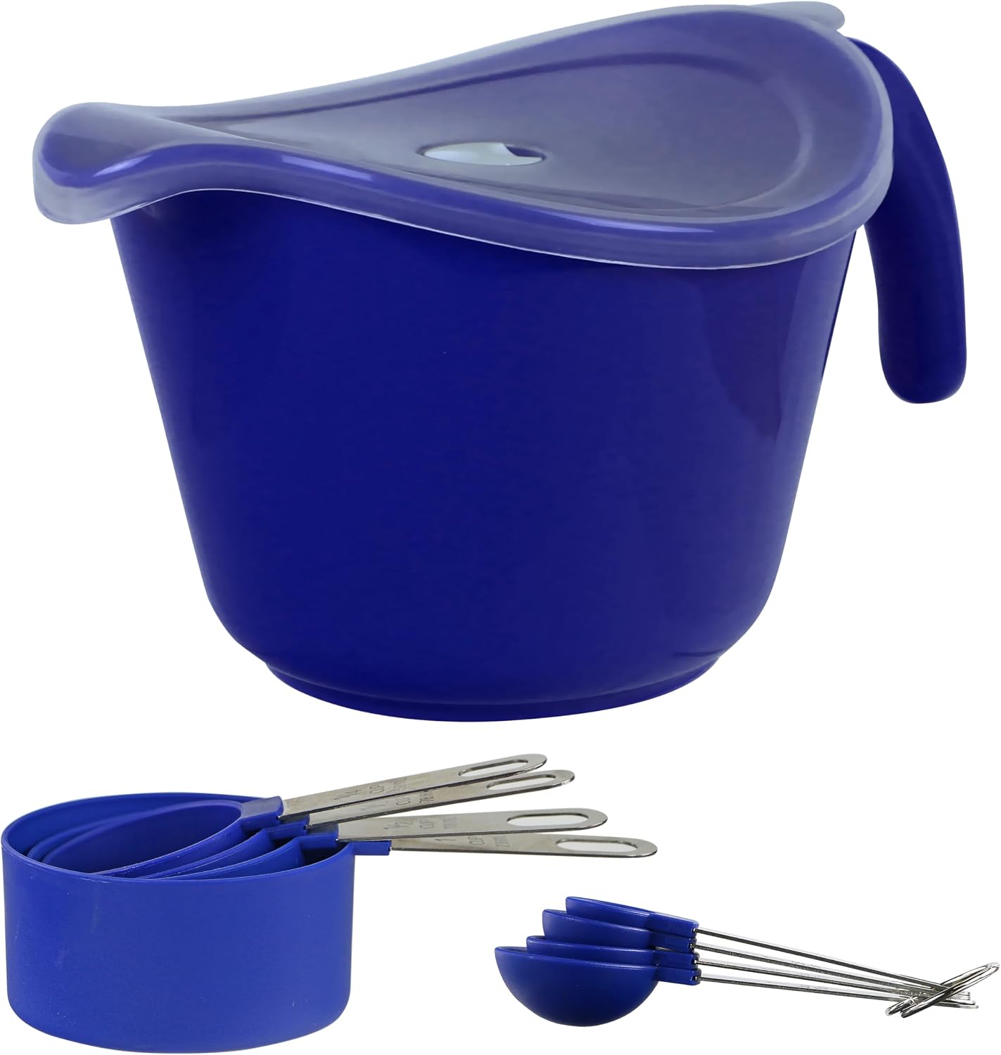 Batter Bowl With Pour Spout, Non-Slip Base,Space Saving Detachable Handle with Lid, Mixing with Measuring Spoons and Cups 2 QT Heavy Duty BPA-Free Microwave & Dishwasher Safe (Turquoise)