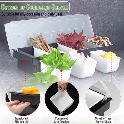 V·RESOURCING Ice Chilled Condiment Caddy,4 Containers(27oz) with Ice Chamber,Ice Cooled Condiment Serving Container with Lid for Salar Bar,Fruit,Veggie,Candy,Snack,Sauce