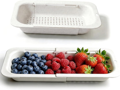 Extendable Colander Strainer Basket, Over the Sink Colander and Strainer for Kitchen, Wash Vegetables and Fruits, Drain Pasta and Dry Dishes, Adjustable Colander from 13.5In to 18.7In, Gray