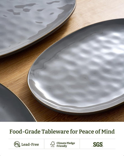 famiware Serving Platter, Oval 15.59/14.3/12.9inch Serving Dishes for Entertaining, Serving Bowls, Microwave Safe, Stoneware Serving Trays for Party, Food, Turkey, Cheese, Ocean Series, Vanilla White