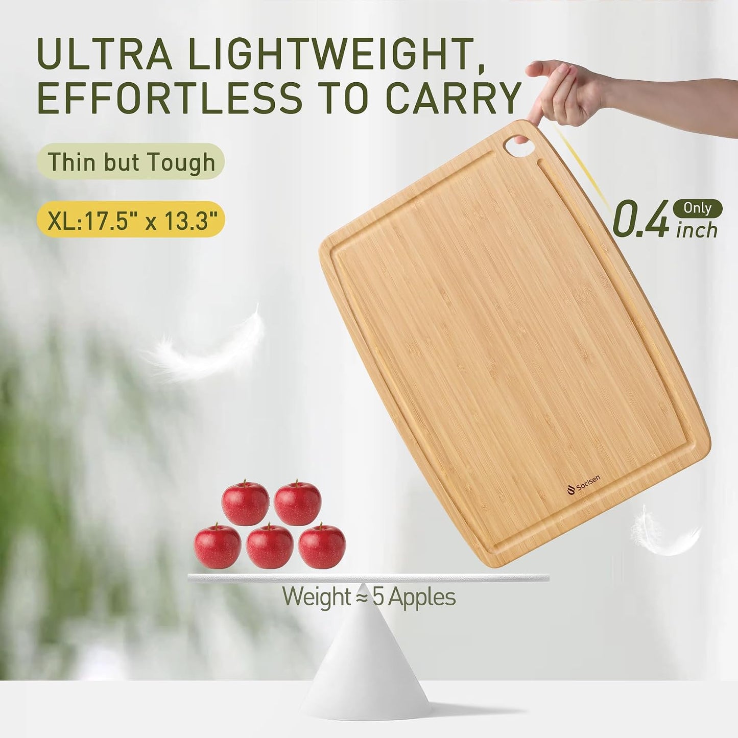 Lightweight Durable Bamboo Cutting Board Set with Non-Slip Feet, Wood Cutting Board for Busy Kitchen, Easy Clean Wooden Chopping Boards with Juice Groove Best House Warming Gift Set of 3 (S+M+L)