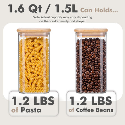 2-Pack 3.4Qt Large Glass Flour Sugar Storage Containers with Lids | Wide Mouth Design, With Measuring Cups, Minimalist Kitchen Organizer,Scandinavian Style Storage,Nordic Style Storage