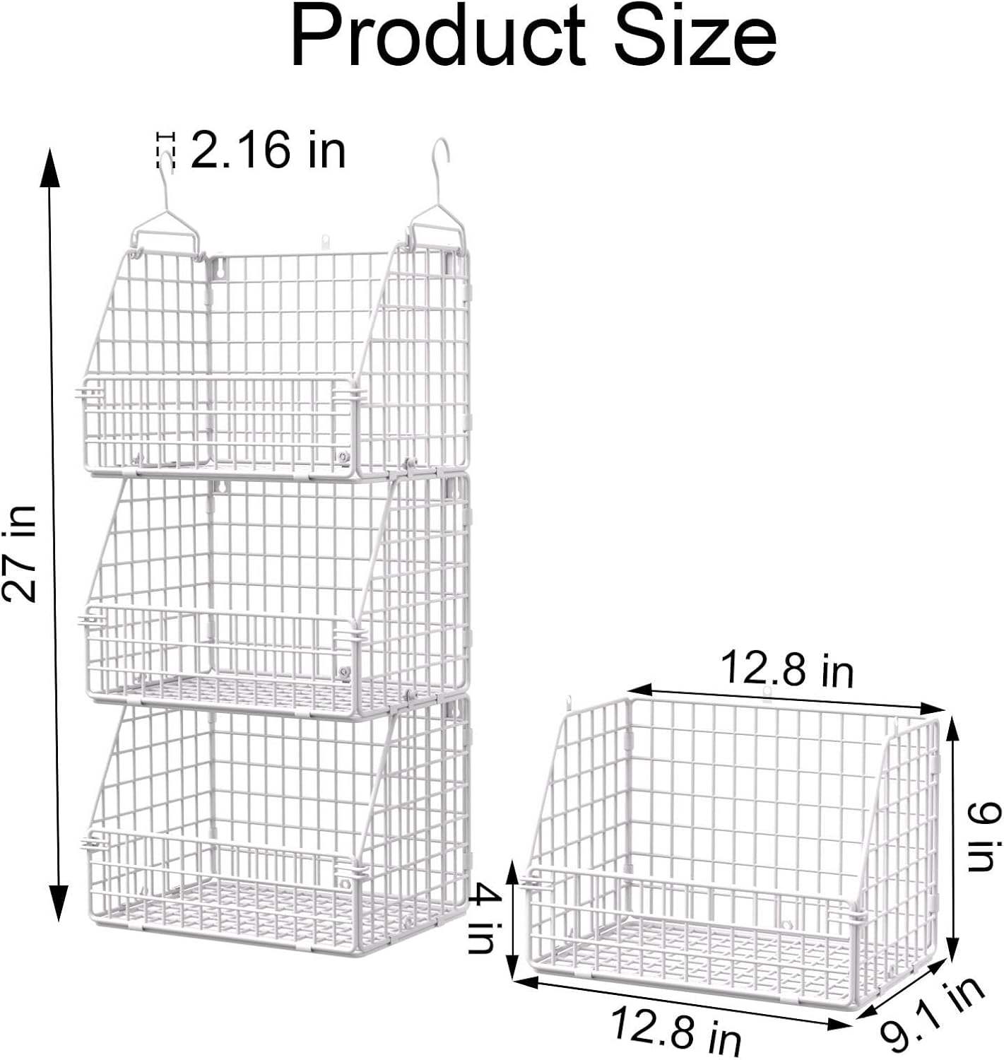 PUPPYCUTE Stackable Wire Storage Baskets for Kitchen Closet Pantry, Hanging Closet Organizers Storage Shelves Organization, Wall Mount Metal Basket Bins, Clothing Vegetable & Fruit Organizer 3 pcs