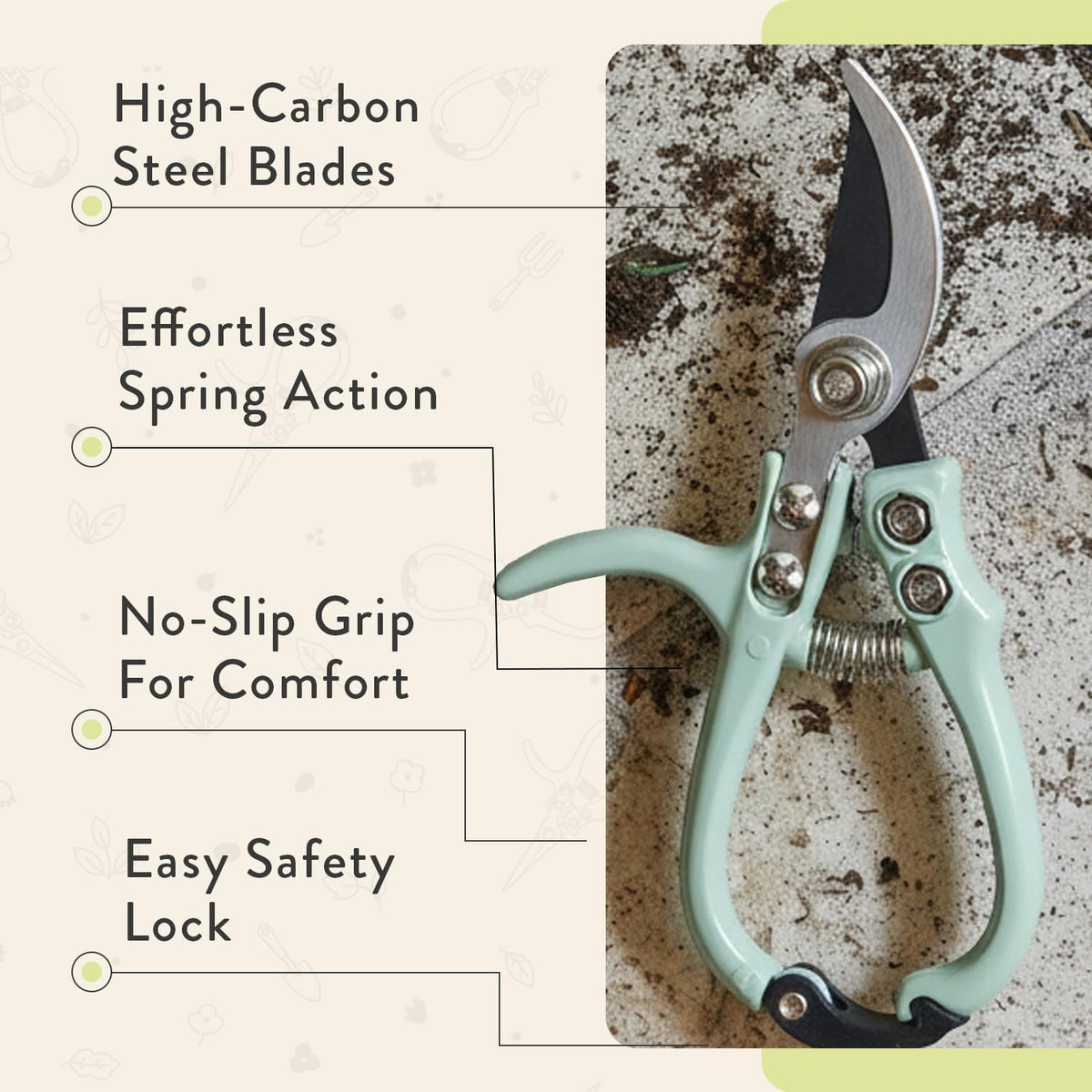 Modern Sprout Bypass Hand Pruners - Scissors - Gardening Tools - Sage