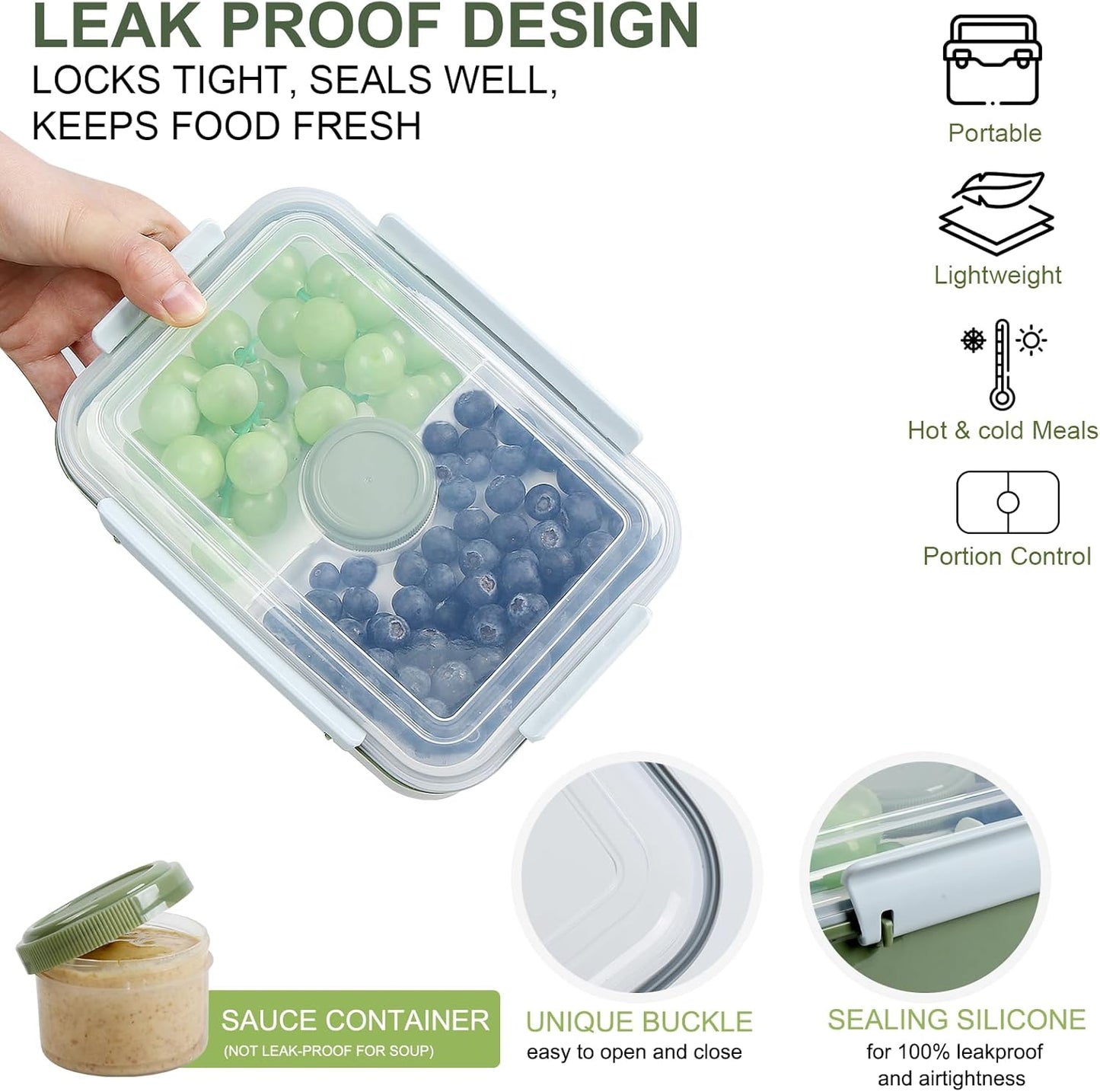 3 Pack Salad Lunch Box Food Storage Containers, 47oz Bento Box To Go Container with Lids, Reusable Meal Prep Containers with Removable Tray & Dressing Pots for Kids and Adults, Microwave Safe