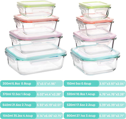 Vtopmart 8 Pack Glass Food Storage Containers with Airtight Lids, Glass Meal Prep Containers, Lunch Office Meal for Microwave, Oven, Freezer and Dishwasher, BPA Free