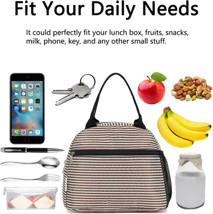GYEUKHAM Lunch Bag Women, Lunch Box for Adult Men Kids Girls, Small Cute Lunchbox Tote Large Capacity Insulated Lunch Container Cooler for Work School Picnic Travel, Black White Stripes