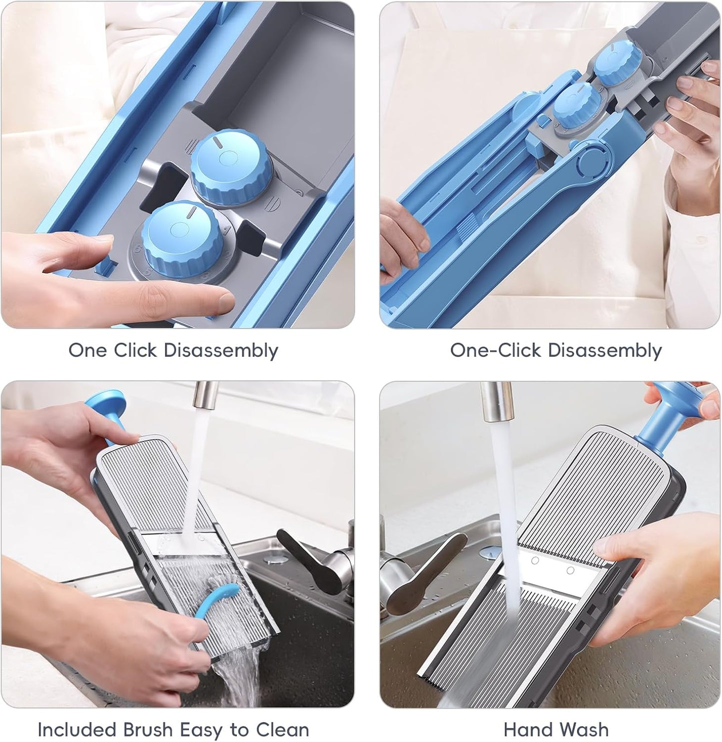 ONCE FOR ALL Upgrade Safe Mandoline Slicer Plus, Biger Size, Adjustable Vegetable Food Chopper Potato Fries Cutter, Detachable Blade, Kitchen Chopping Artifact, Gift (SkyBlue)