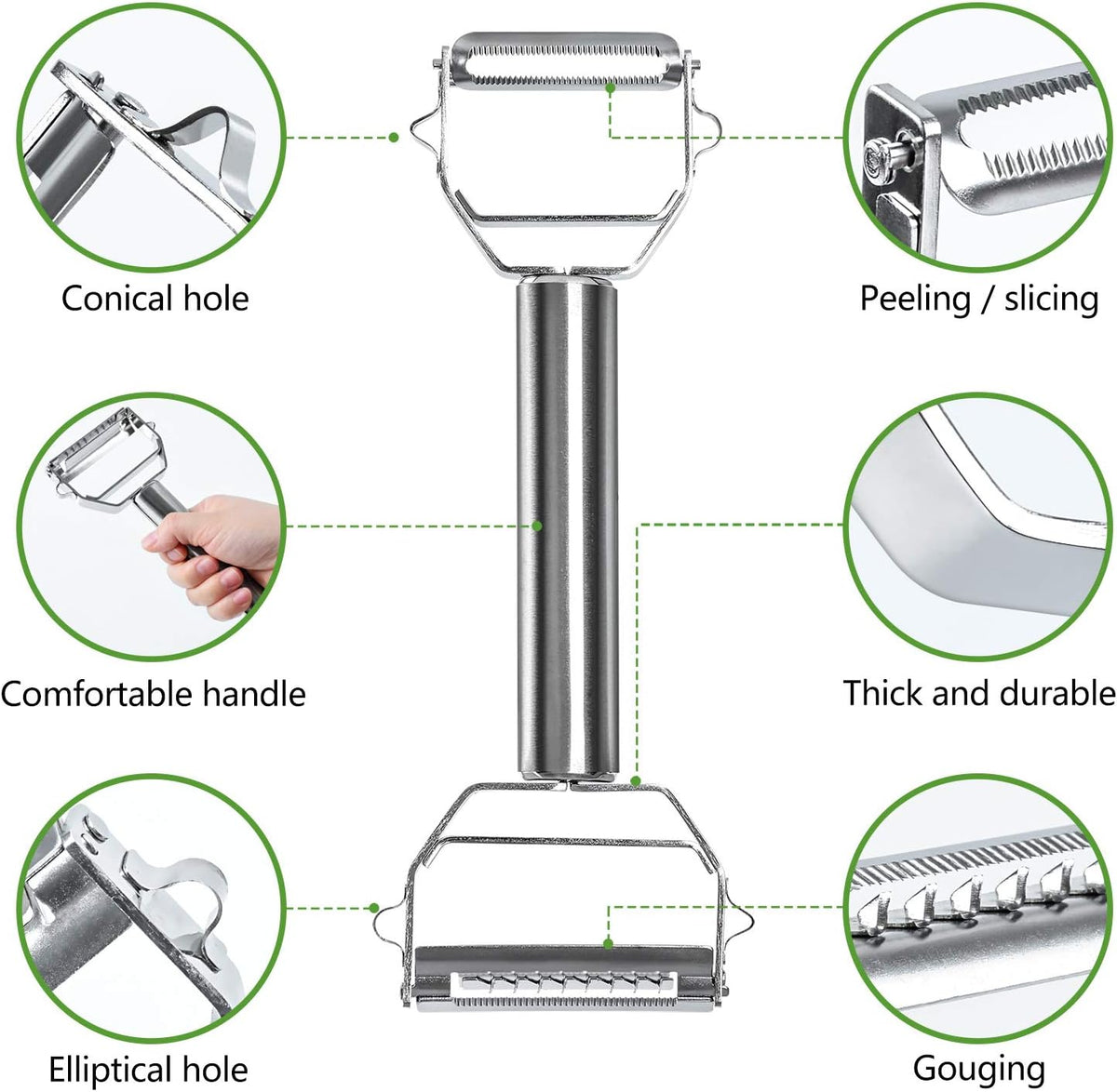 BURLIHOME Double-sided Vegetable Peeler,Stainless Steel Julienne Cutter