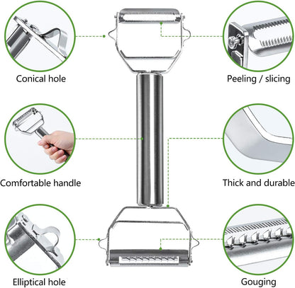 BURLIHOME Double-sided Vegetable Peeler,Stainless Steel Julienne Cutter