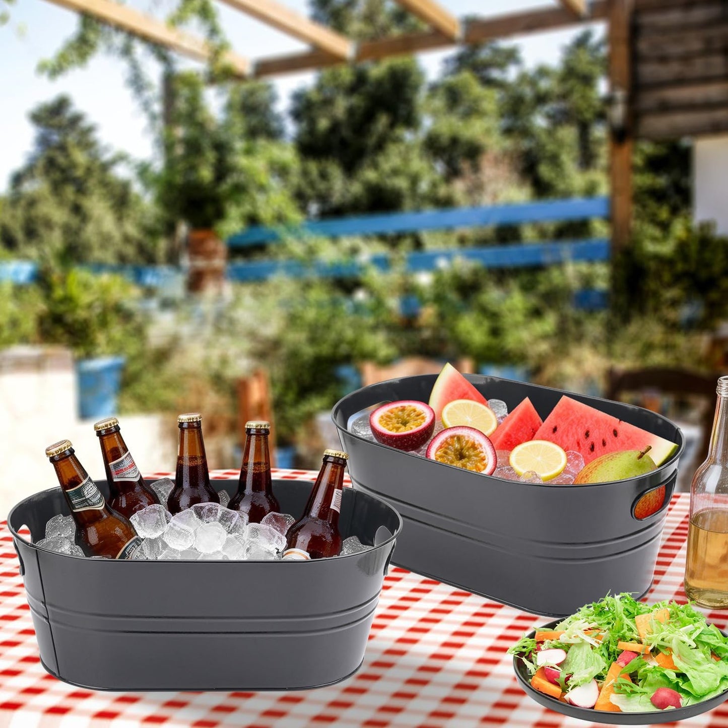 3 Pack 15.3" x 9" x 6" Yellow Metal Galvanized Tub with Handles, 3 Gallon Large Beverage Tubs for Parties, Beer, Wine, and Cocktails, Rust-Proof and Durable Ice Buckets