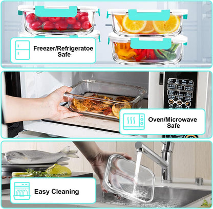 VERONES 5 Pack 36 OZ Glass Meal Prep Containers, Airtight Glass Lunch Containers Set, Glass Food Storage Containers with Lids,Exclusive of BPA, for Microwave, Oven, Freezer & Dishwasher Friendly,Grey
