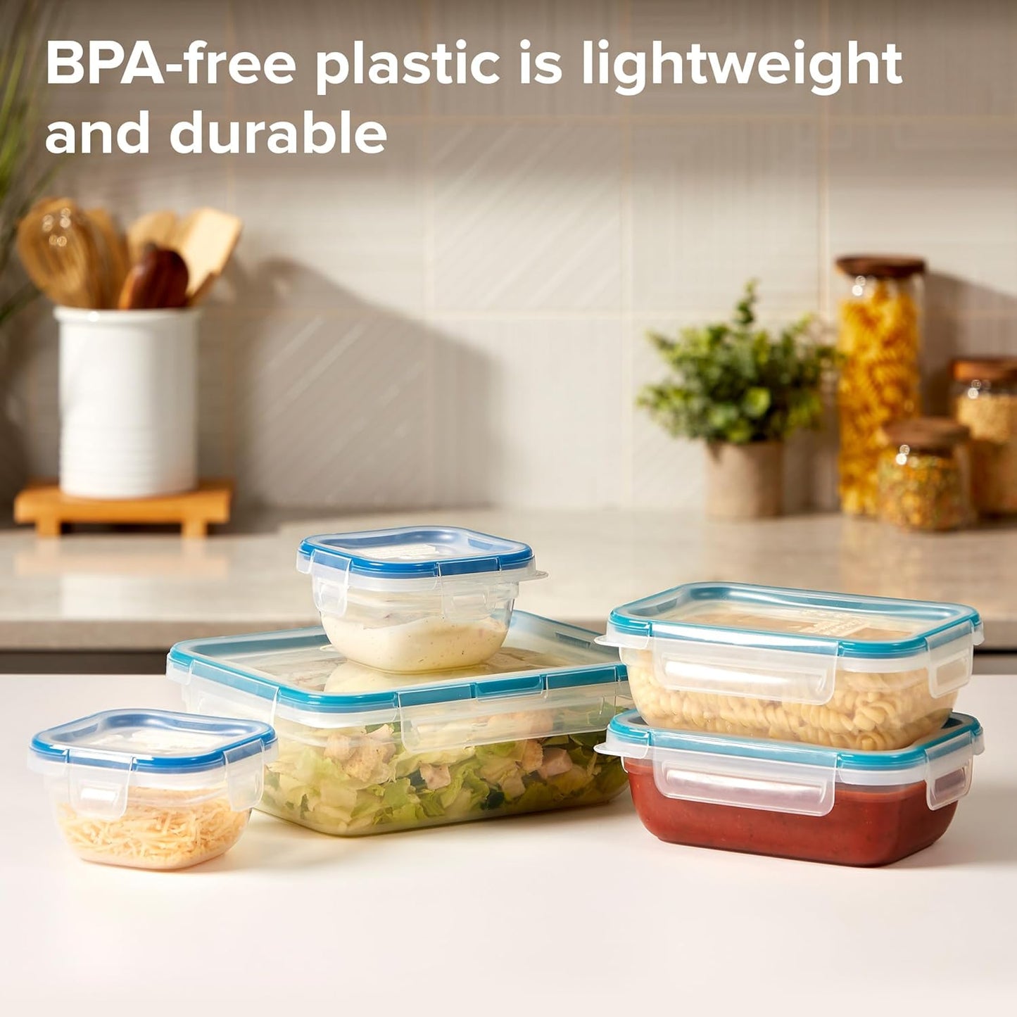 Snapware Plastic Total Solutions (5-Pack, 3 Cup) Food Storage Containers Set, Airtight & Leakproof Plastic Locking BPA-Free Lids Tupperware, Freezer Dishwasher Microwave Safe