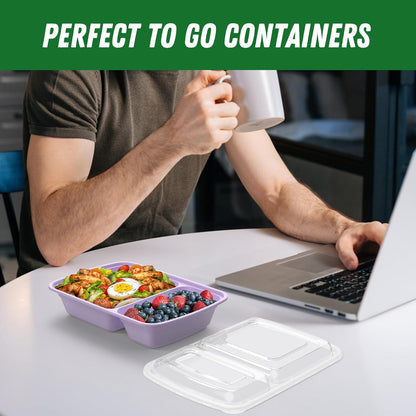 Dealusy 50 Pack (100-Piece) 28 oz Meal Prep Containers Reusable with Lids 2-Compartment, Sturdy Leakproof Food Safe, Microwave Freezer Dishwasher Safe, To Go Take Out Plastic Food Storage, Black