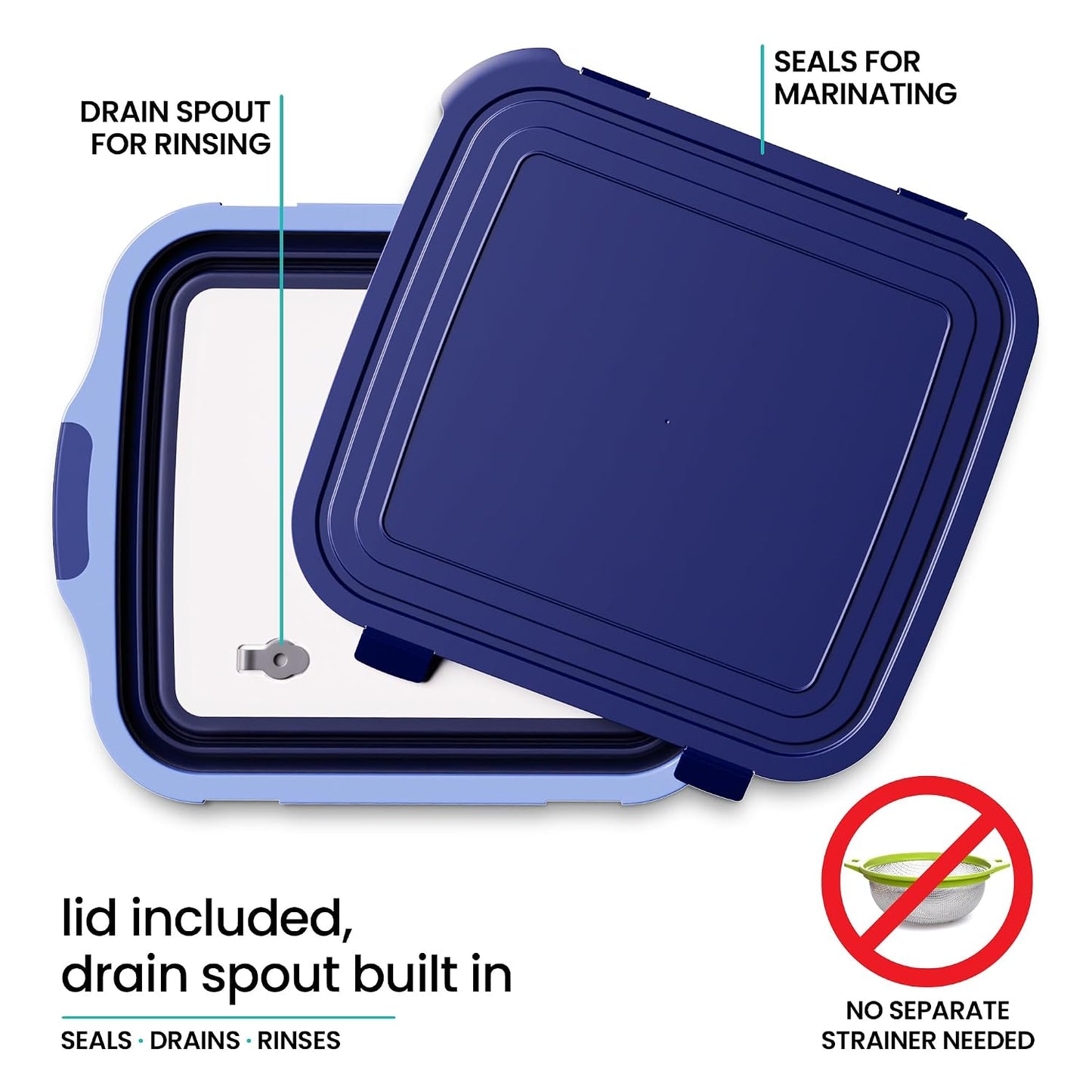Collapsible BBQ Prep Tub with Lid and Drain Spout, 16L Portable Meat Marinating and Grilling Tray, Cutting Board Food Storage Container for Outdoor Cooking, Camping, Tailgating and Kitchen Prep
