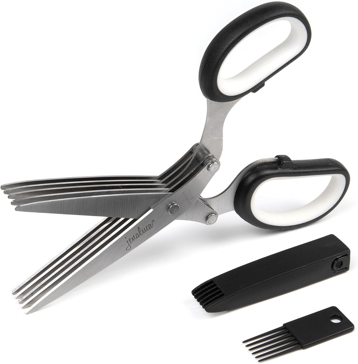 Jenaluca 5-Blade Herb Scissors, Stainless Steel Kitchen Shears, Green