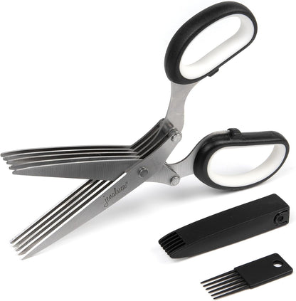 Jenaluca 5-Blade Herb Scissors, Stainless Steel Kitchen Shears, Green