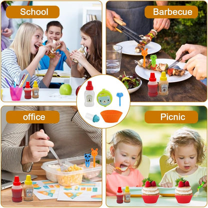 Abnaok 61PCS Silicone Lunch Box Dividers Bento Box Accessories Silicone Cupcake Liners, Lunch Box Accessories Including Food Picks Mini Condiment Bottles for Lunch Containers Accessories
