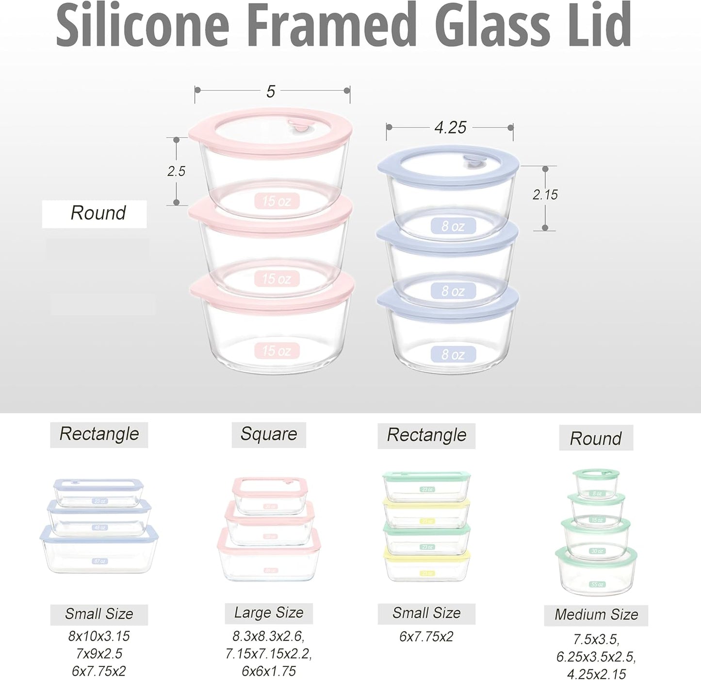 Urban Green Glass Food Container Set with Glass Lid, 5 Pack, Meal Prep Containers with Silicone Framed Airtight Lid, Leakproof, 100% Plastic Free