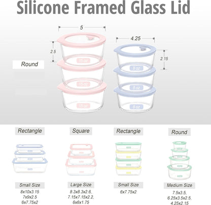 Urban Green Glass Food Container Set with Glass Lid, 5 Pack, Meal Prep Containers with Silicone Framed Airtight Lid, Leakproof, 100% Plastic Free