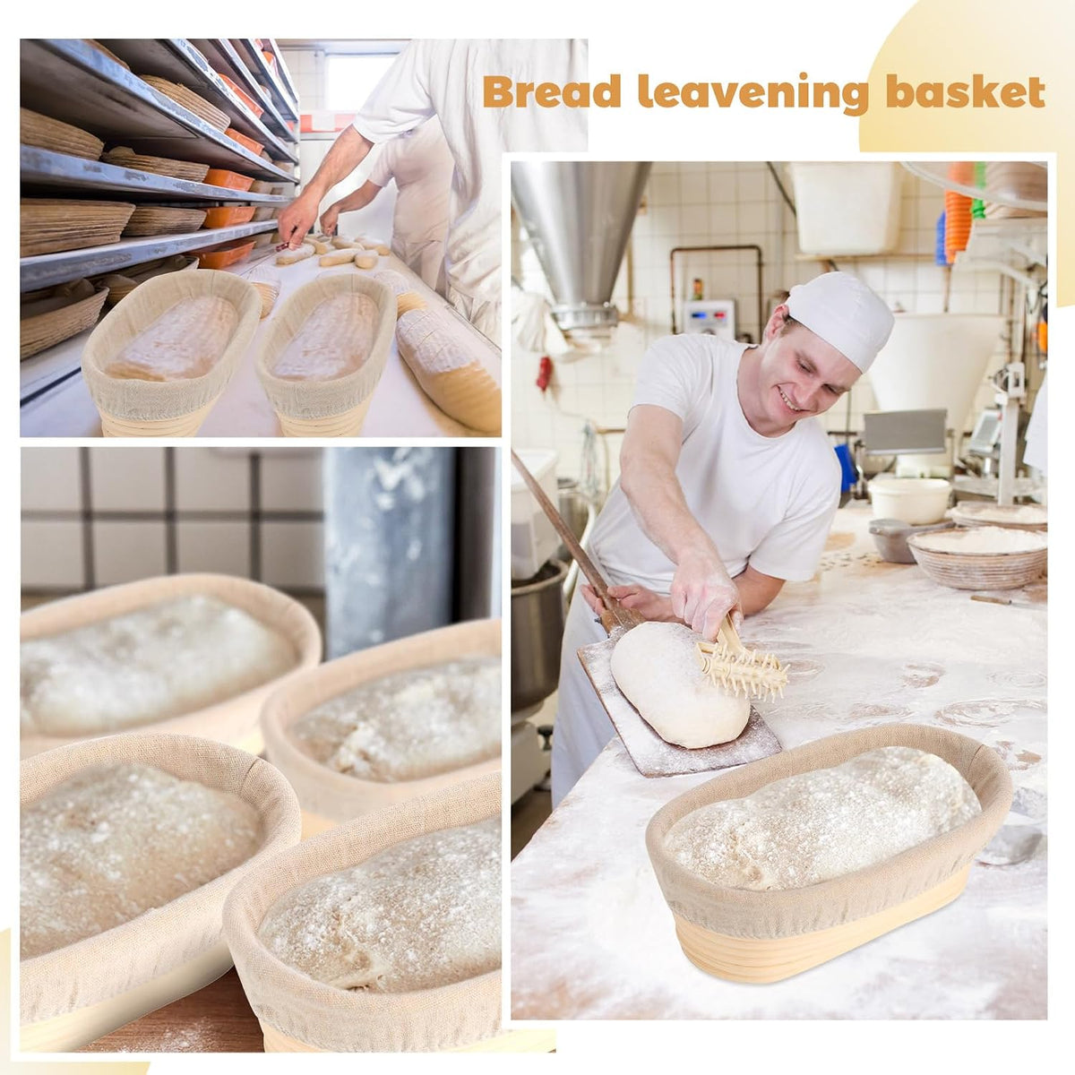 Gejoy 8 Pack 10 Inch Oval Banneton Bread Proofing Basket for Bakers