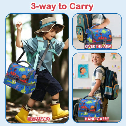 FlowFly Kids Double Decker Cooler Insulated Lunch Bag Large Tote for Boys, Girls, Men, Women, With Adjustable Strap, Unicorn