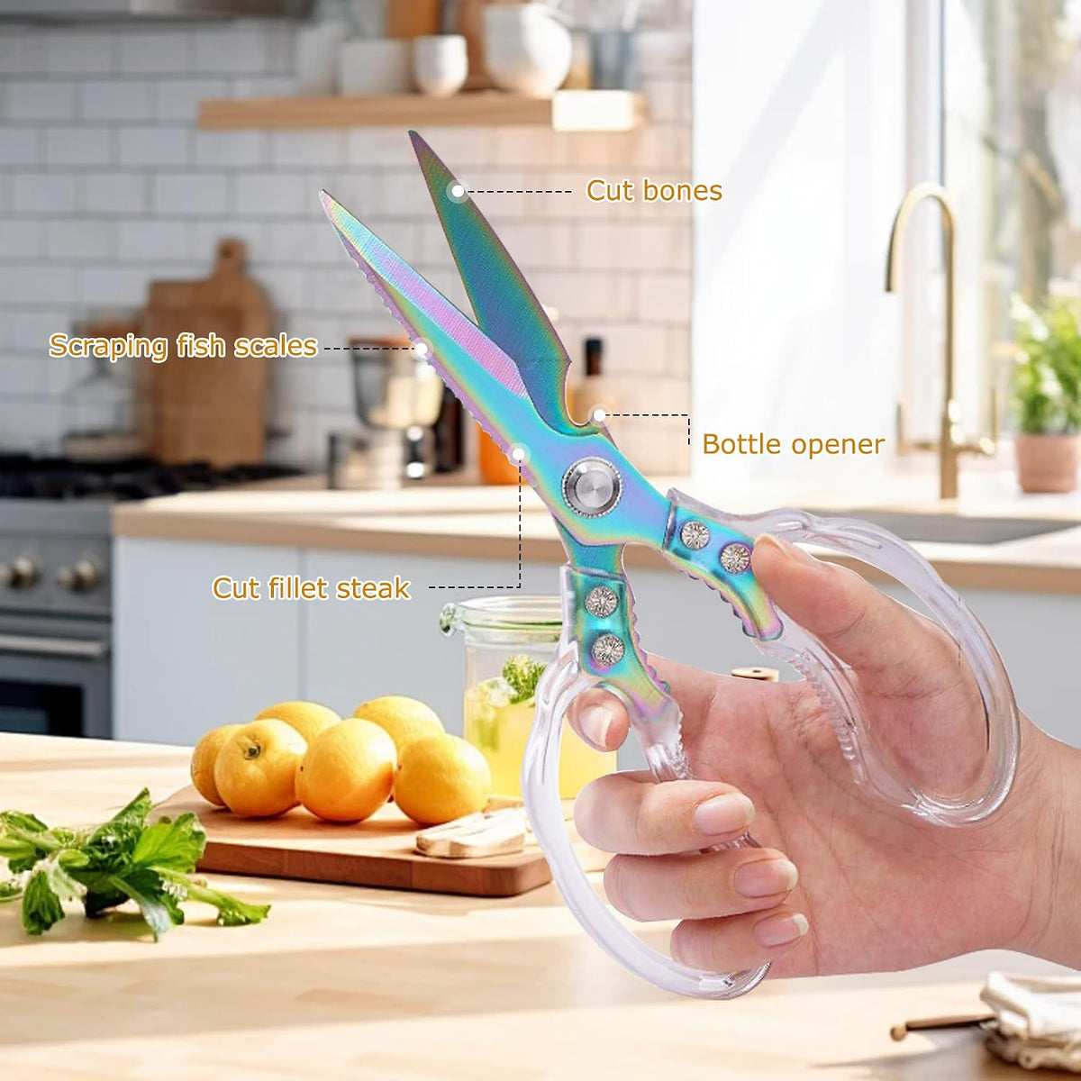 Heavy Duty Sharp Kitchen Scissors, Dishwasher Safe, Cooking Shears for Meat, Chicken, Fish, Poultry, Herb, Bread (Red)