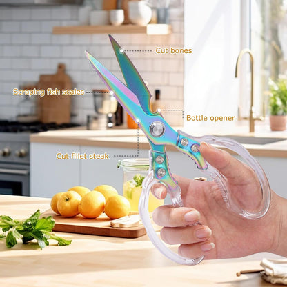 Heavy Duty Sharp Kitchen Scissors, Dishwasher Safe, Cooking Shears for Meat, Chicken, Fish, Poultry, Herb, Bread (Red)