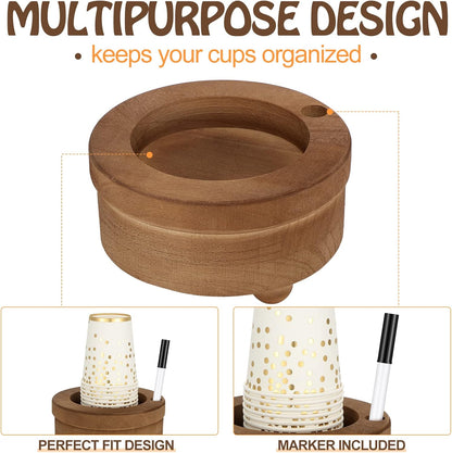 Newtay Wooden Cup Holder with Marker Slot Brown Cup Holder Dispenser Disposable Mug Dispenser for Party Decoration Bathroom Kitchen Showers Picnic Housewarming Couples Gift(Classic Style,6.1 Inches)