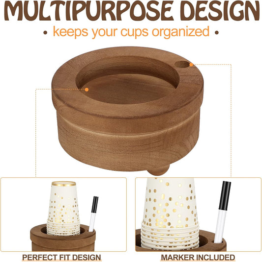Newtay Wooden Cup Holder with Marker Slot Brown Cup Holder Dispenser Disposable Mug Dispenser for Party Decoration Bathroom Kitchen Showers Picnic Housewarming Couples Gift(Classic Style,6.1 Inches)