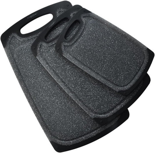 3pcs Anti-skid Plastic Cutting Boards Set, Large Thicker Dual-sided Kitchen Cutting Mats for Meats and Vegetables, Black Non-slip Home Use Chopping Board