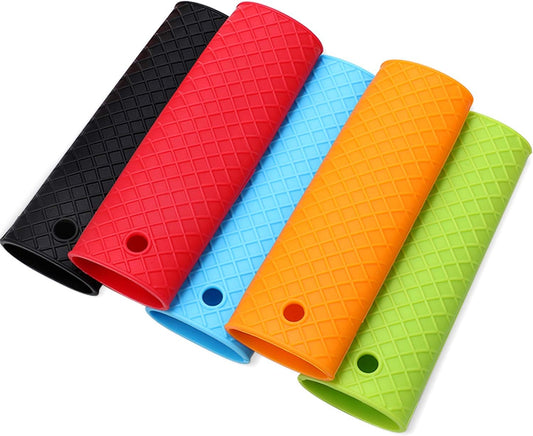 5 Pieces Silicone Hot Handle Holder Rubber Pot Sleeve Heat Resistant Kitchen Potholders for Cast Iron Pans, Metal Frying Pans, Skillets, Griddles, 5 Colors