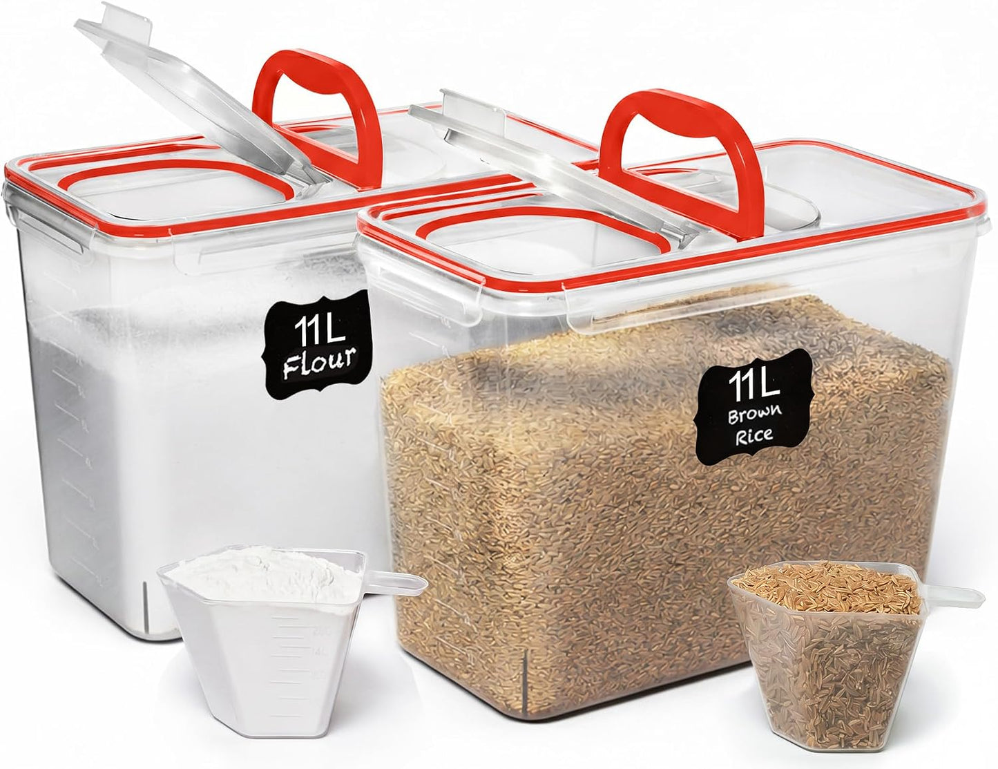 Shazo 2 PC (11L | 372 oz) Flour Sugar Storage Containers with Spout Lid & Easy Carry Handle - BPA Free Extra Large Airtight Food Storage Containers with Lids - Rice Canisters Sets for Kitchen & Pantry